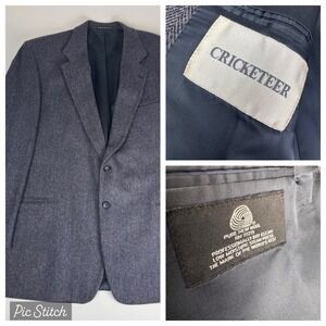 Cricketeer Charcoal Herringbone Wool Blend Blazer Sport Coat Jacket Mens 44R